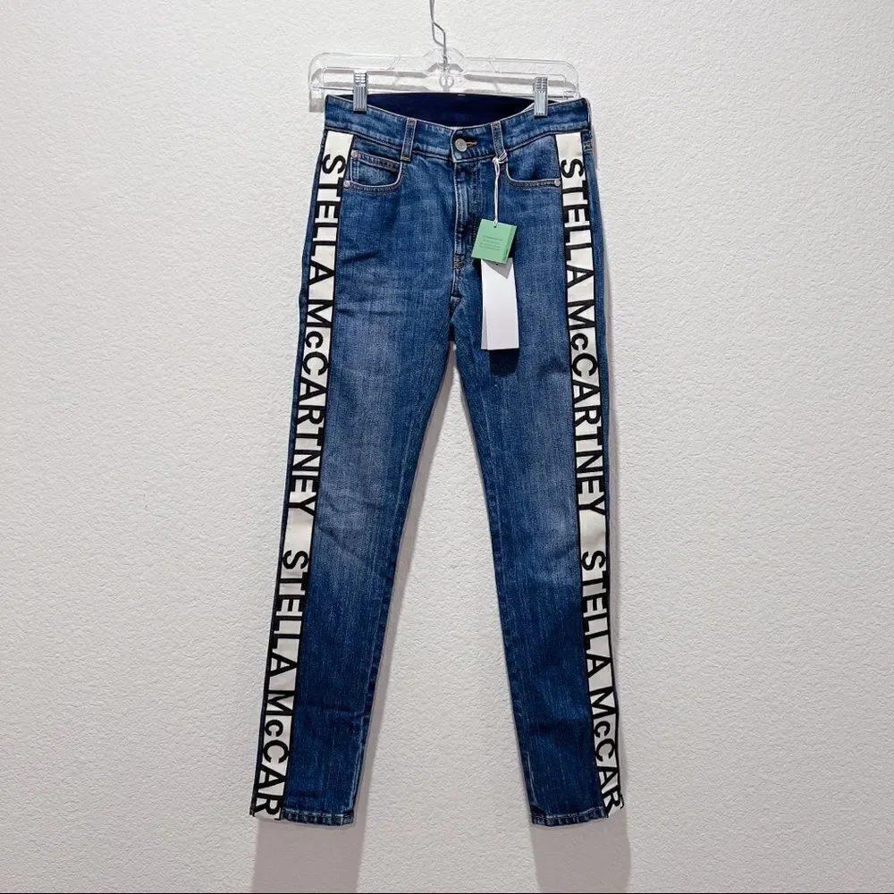Stella McCartney Womens Dark Stone Logo Jeans - Sky Blue Size 24
